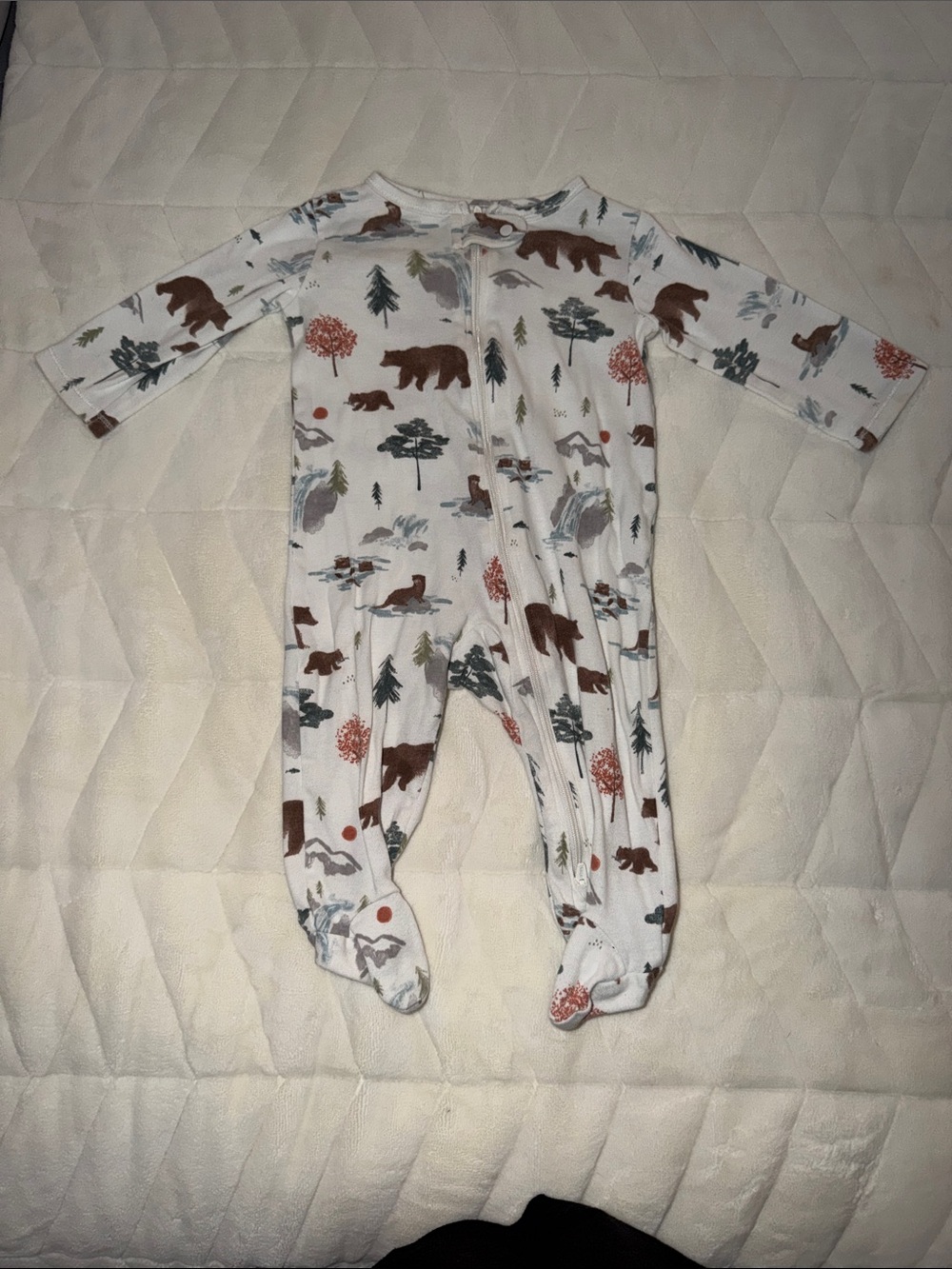 Carter's White Footed One-Piece with Brown Bear & Forest Print